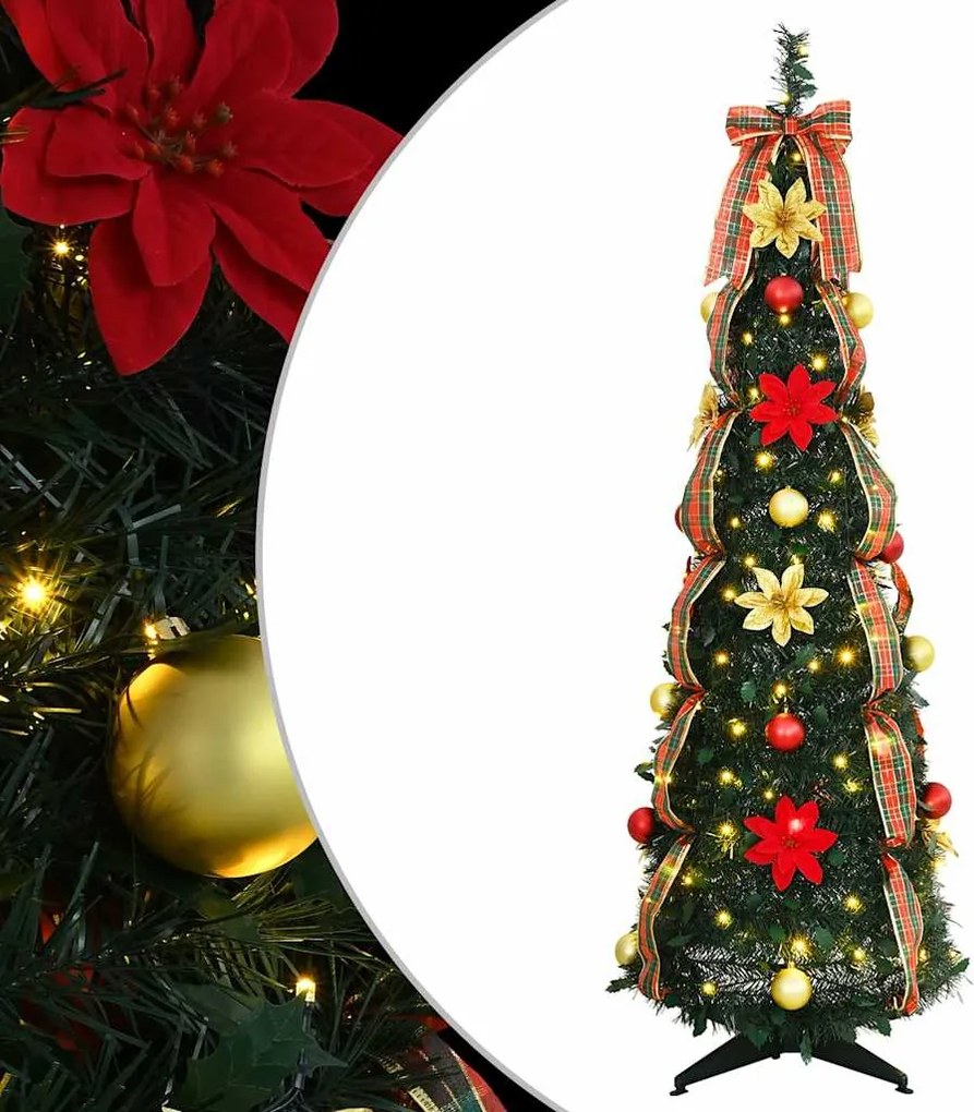 vidaXL Mű karácsonyfa 100 LED-del állvánnyal Zöld 155 cm PVC