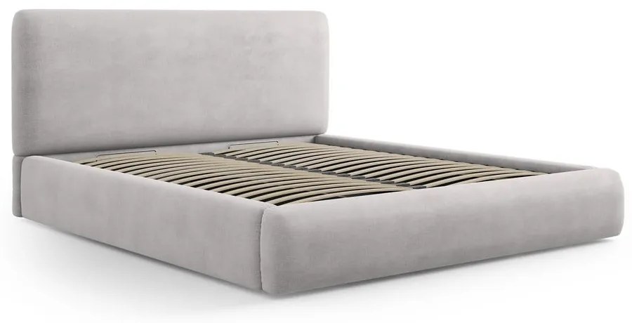 Világosszürke kárpitozott ágyneműtartós franciaágy ágyráccsal 180x200 cm Colonel – Cosmopolitan Design