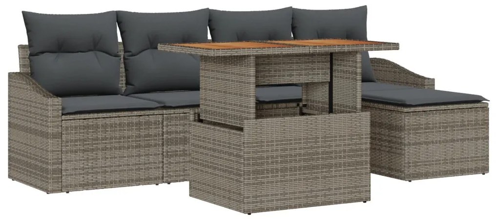 6 Darabos Kerti Étkező Szett Párnákkal Szürke Poly Rattan Akácia