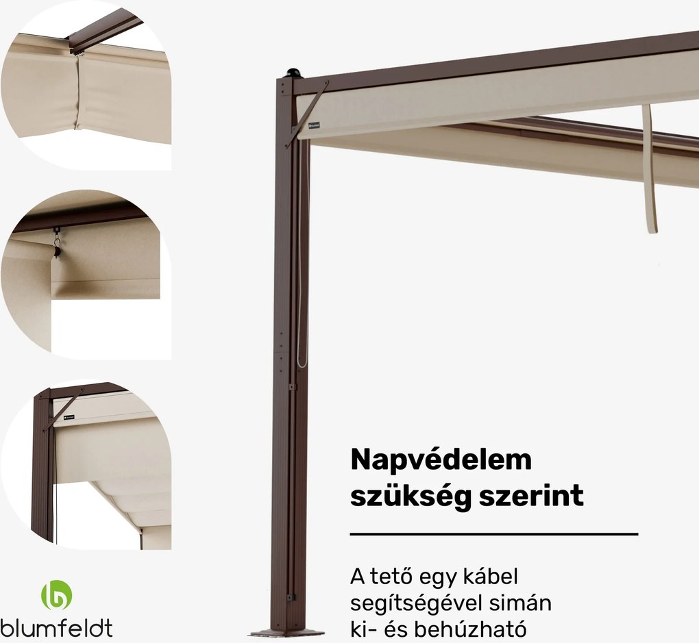 Blumfeldt Pantheon Cortina pavilon 3x4 m, időjárásálló, alumínium, porfestett, redőnyök