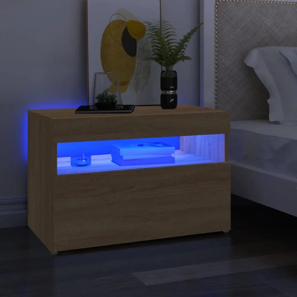2 db sonoma tölgy színű TV-szekrény LED-lámpákkal 60x35x40 cm
