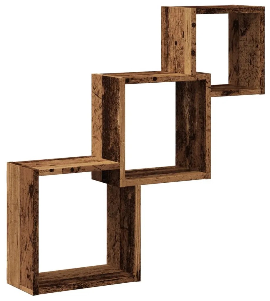 antik fa színű szerelt fa fali kocka polcok 68x15x68 cm