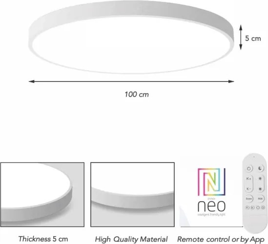 Immax NEO 07316L-LED fényerőszabályozható mennyezeti lámpa SEMPLICI 128W/230V Ø100 cm, Wi‑Fi, Tuya-kompatibilis, fehér + távirányító