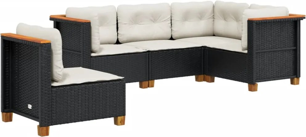 vidaXL 5 részes fekete polyrattan kerti kanapészett párnákkal