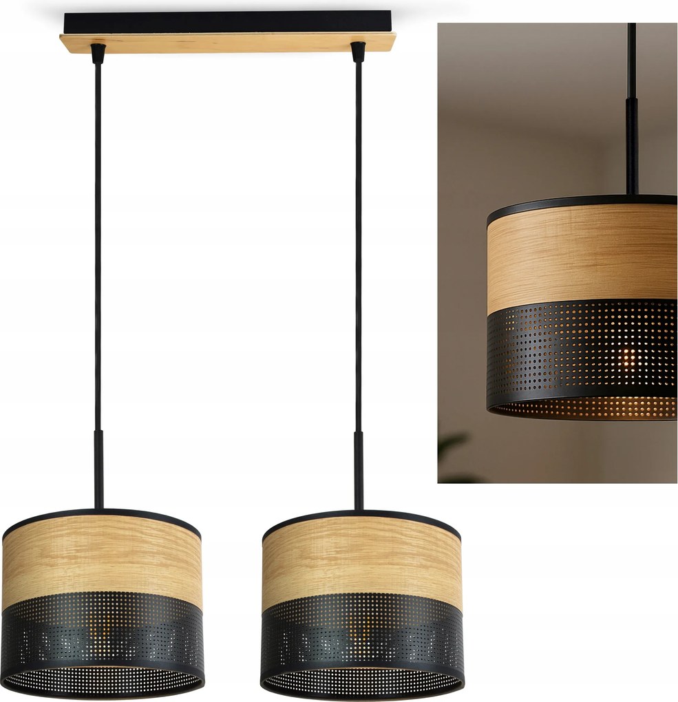 Mennyezeti lámpa függeszték csillár fekete fa 497-BZ2 asztal felett Loft Led