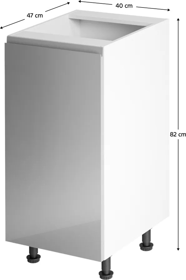Alsószekrény, fehér/szürke extra magasfényű, balos, AURORA D40