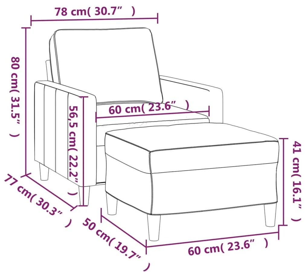 fekete bársony kanapéfotel lábtartóval 60 cm