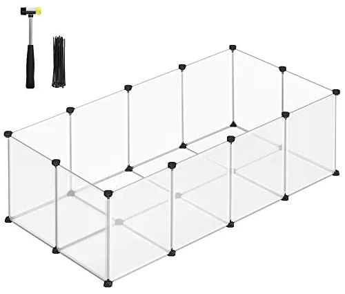 Ketrec háziállatoknak műanyag átlátszó elemekkel, fehér 143x73x46cm