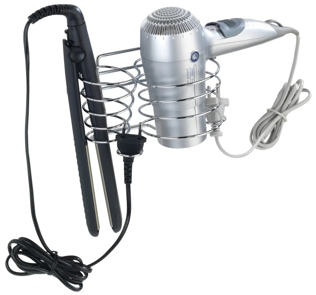 Hajszárító tartó és tányér, Wenko, Classic, 20 x 12 x 12 cm, rozsdamentes acél