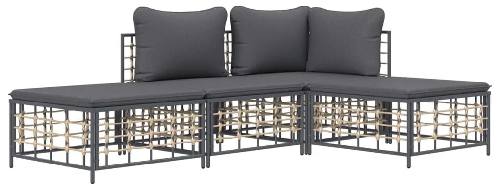 4 részes antracitszürke polyrattan kerti ülőgarnitúra párnákkal