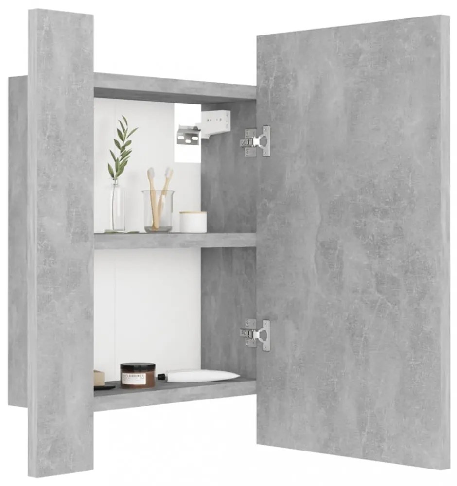 betonszürke akril LED-es tükrös fürdőszobaszekrény 40x12x45 cm