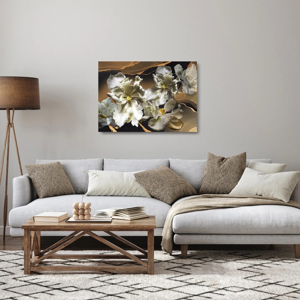 Kép - Orchidea virágok márvány háttérrel (üvegen) (70x50 cm)