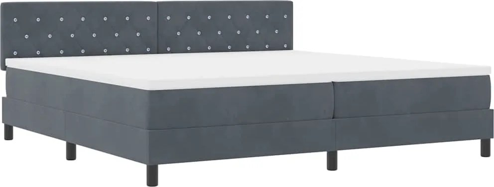 vidaXL LED Box Spring Ágy matracmal Sötétszürke 200 x 200 cm Bársony