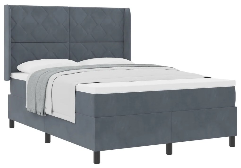 Box Spring Ágy matraccal Sötétszürke 140x190 cm Bársony