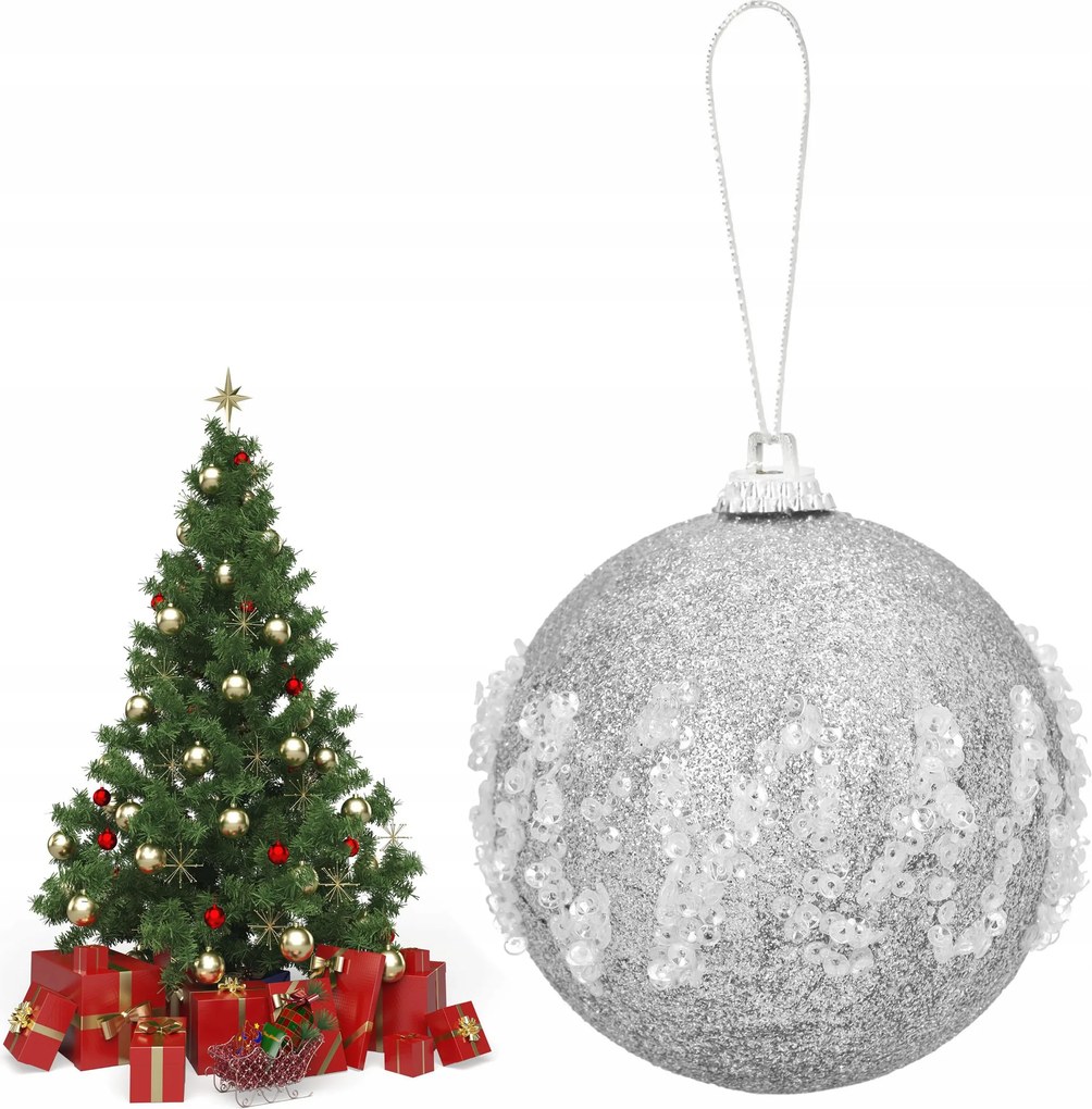 Karácsonyfa Bomba ezüst 8 cm törhetetlen nagy karácsonyfadísz nád