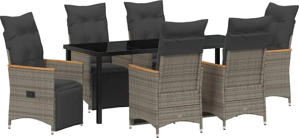 vidaXL Kert étkező szett párnával 7 pcs Szürke polirattan