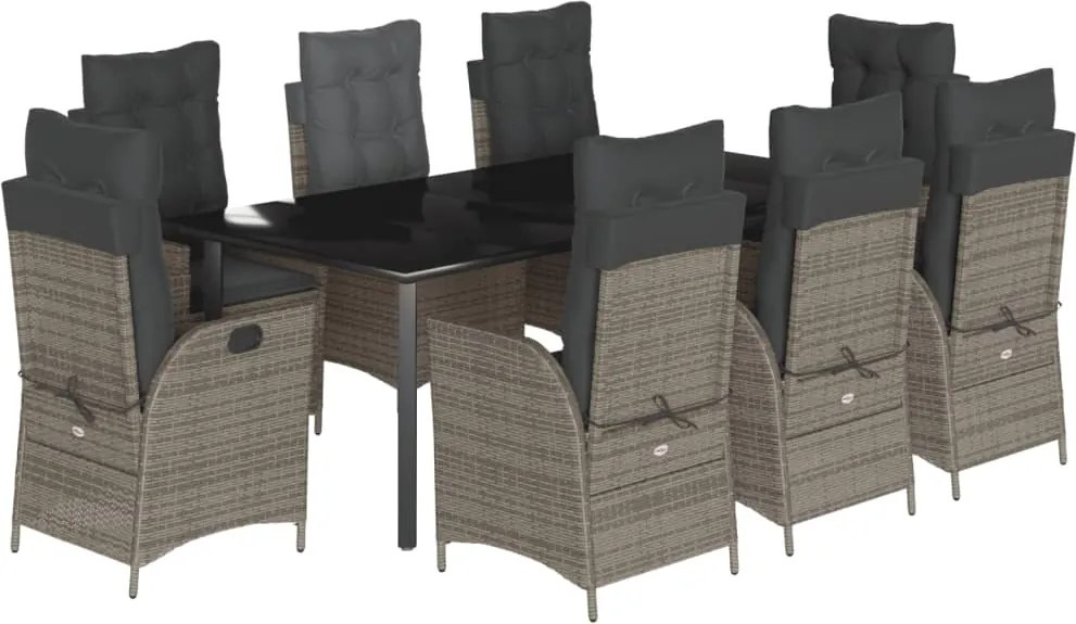 vidaXL 9 részes szürke polyrattan kerti étkezőgarnitúra párnával