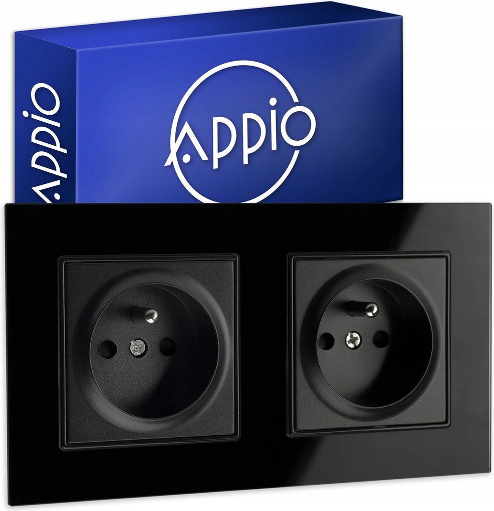 Kontakt Fekete Elektromos Aljzat 2 tűvel dupla FI60 Üveg Keret