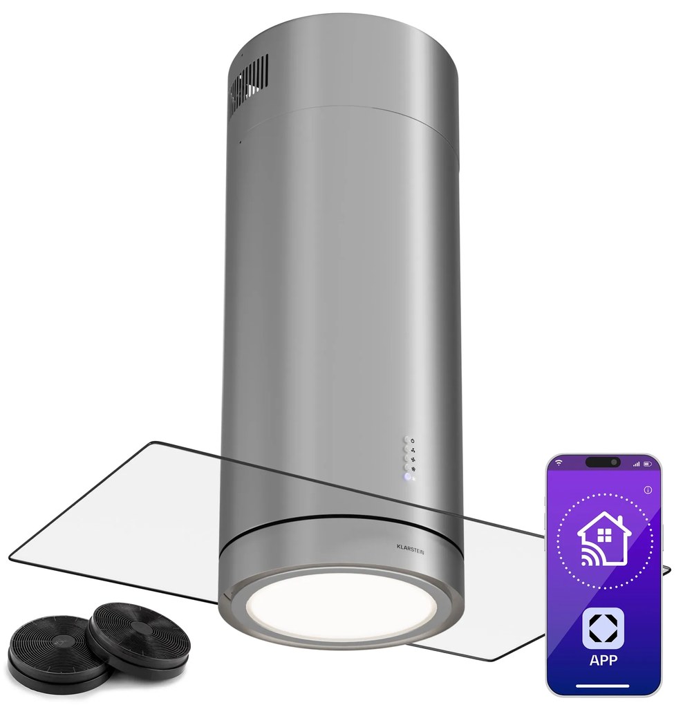 Klarstein Beretta Premium Smart, sziget páraelszívó, 544 m³/h, alkalmazás, elszívás/légkeringetés, LED, aktívszenes szűrő