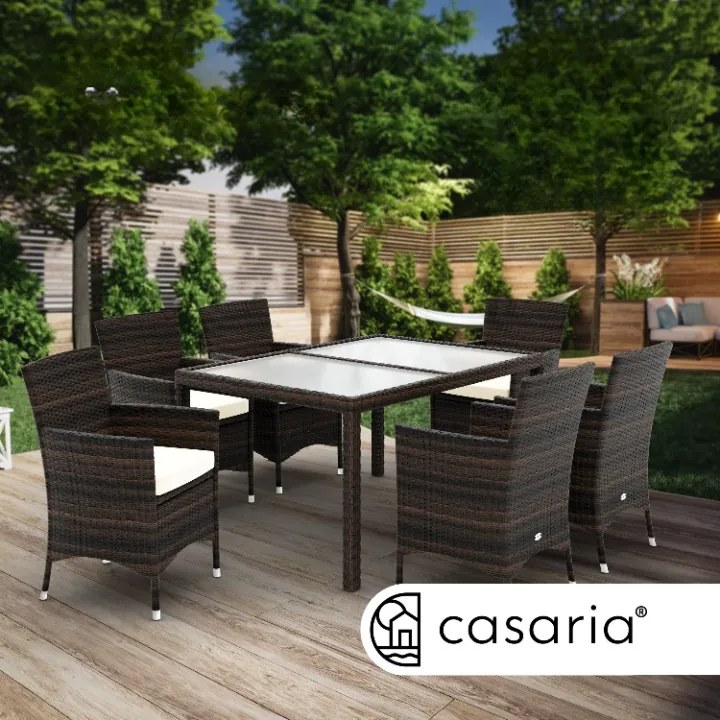 Casaria® Berlin 1+6 polyrattan kerti bútor szett - barna