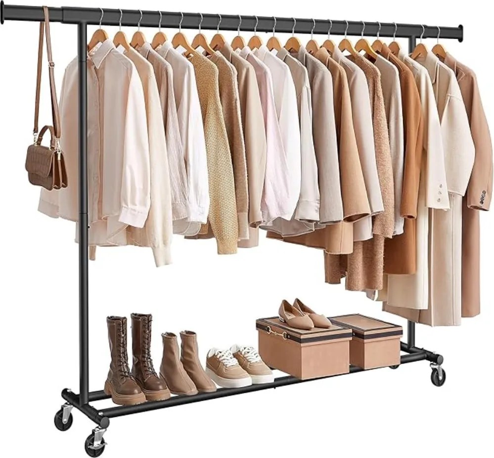 DOLLY ruharendező állvány, kerekekkel, max. 150 kg, 45x160-200x161,5cm, fekete SongmicsHome