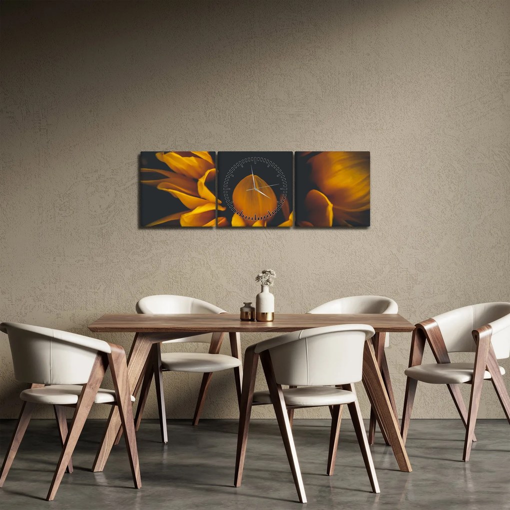 Kép - Napraforgó fekete háttérben (órával) (90x30 cm)