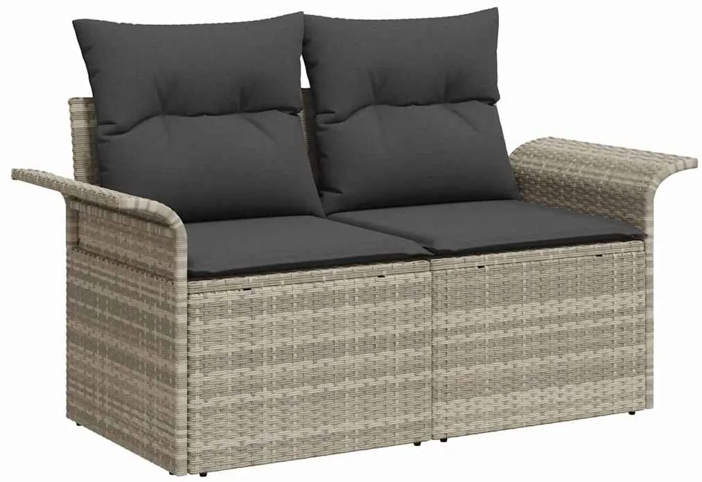 vidaXL Kerti Kanapé Szett párnával 7 pcs Világosszürke Poli rattan