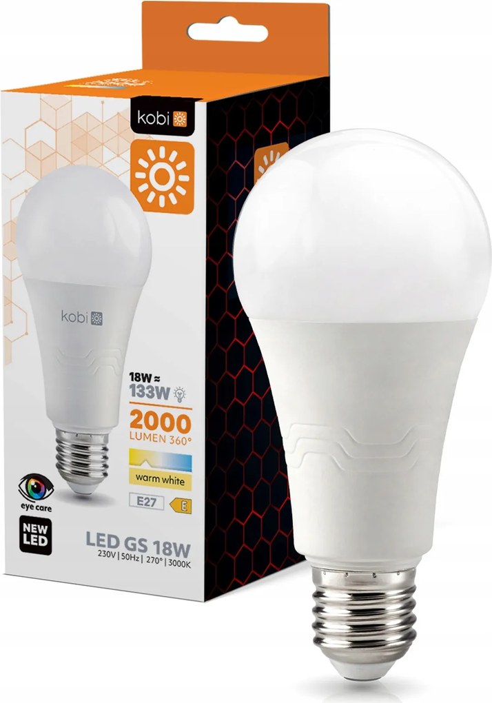 Led izzó E27 Golyó 18W 2000lm 3000K Meleg 270°