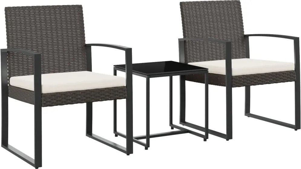 vidaXL 3 részes barna polyrattan kerti étkezőgarnitúra párnákkal