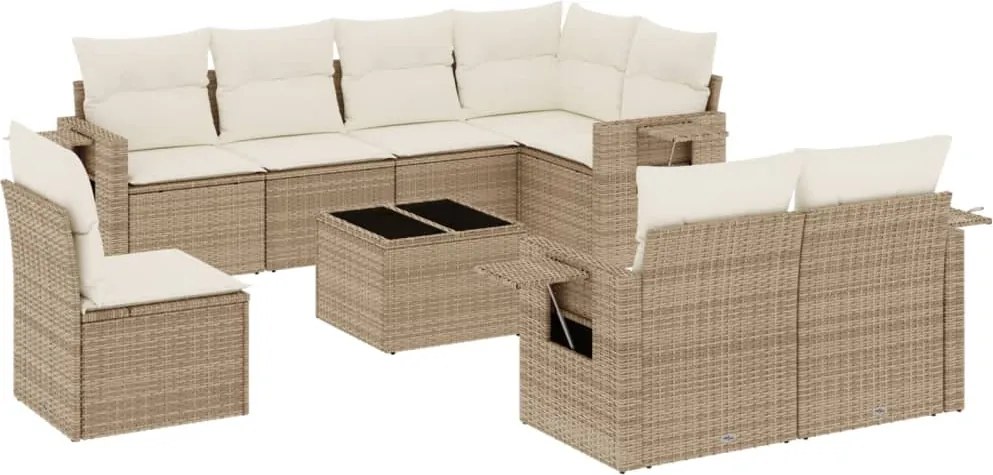 vidaXL 9 részes bézs polyrattan kerti ülőgarnitúra párnákkal