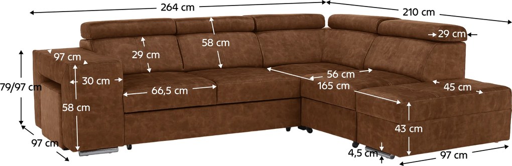 Ülőgarnitúra, barna, jobbos, MALAGA