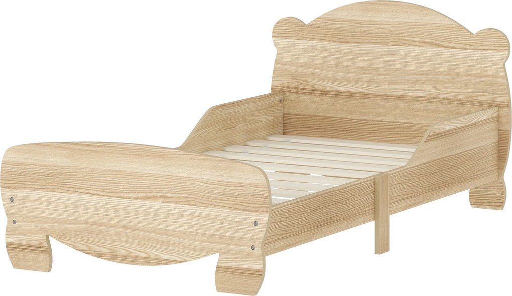 AIYAPLAY Gyerekágy 3 éves kortól 140x70 cm Fa Gyerekágy Medvefej Formájú Fejtámlával 80 kg Terhelhetőség a Természetes Hálószobához | Aosom