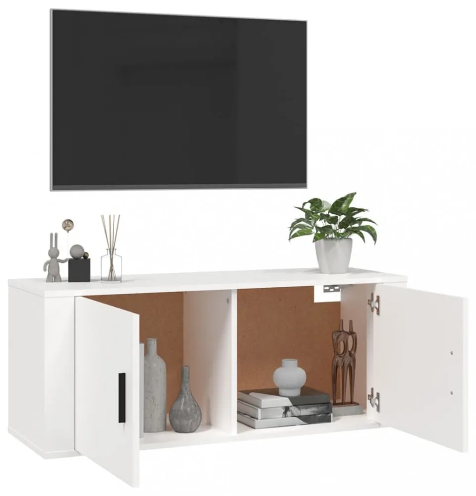 magasfényű fehér fali TV-szekrény 100x34,5x40 cm