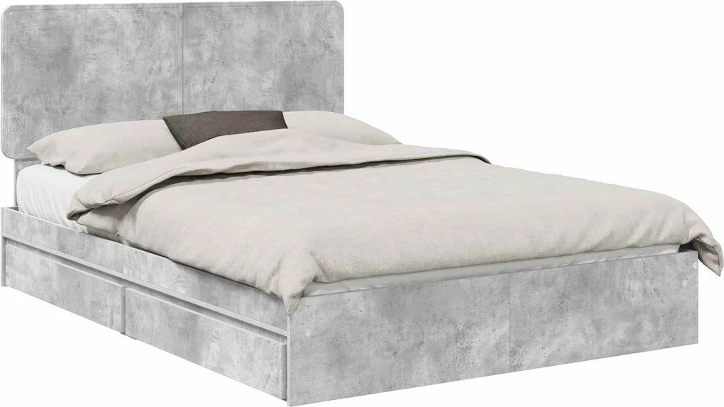 vidaXL Tárolós Ágy fejtámlával Beton Szürke 150 x 200 cm Faanyag