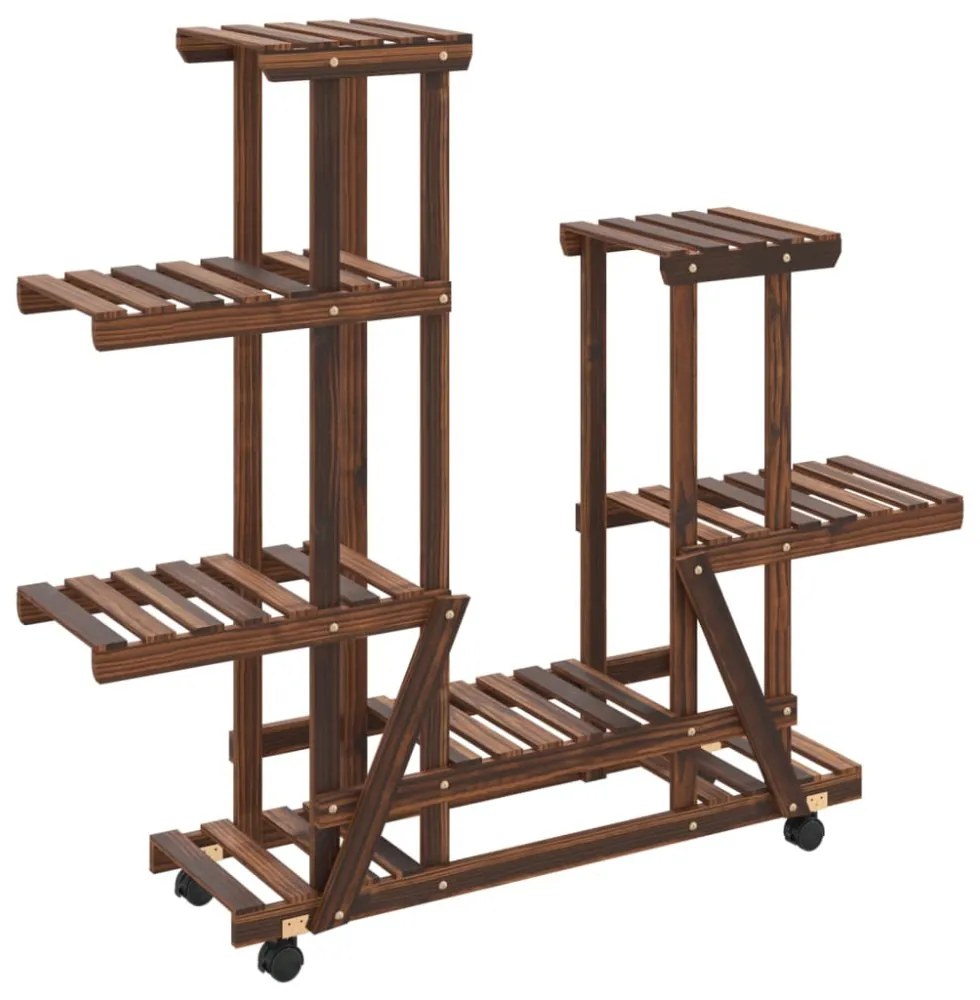 tömör fenyőfa virágtartó állvány kerekekkel 95 x 25 x 101 cm