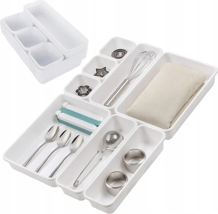 Rendszerező fiókbetét összecsukható xxl moduláris evőeszköztartó Fehér