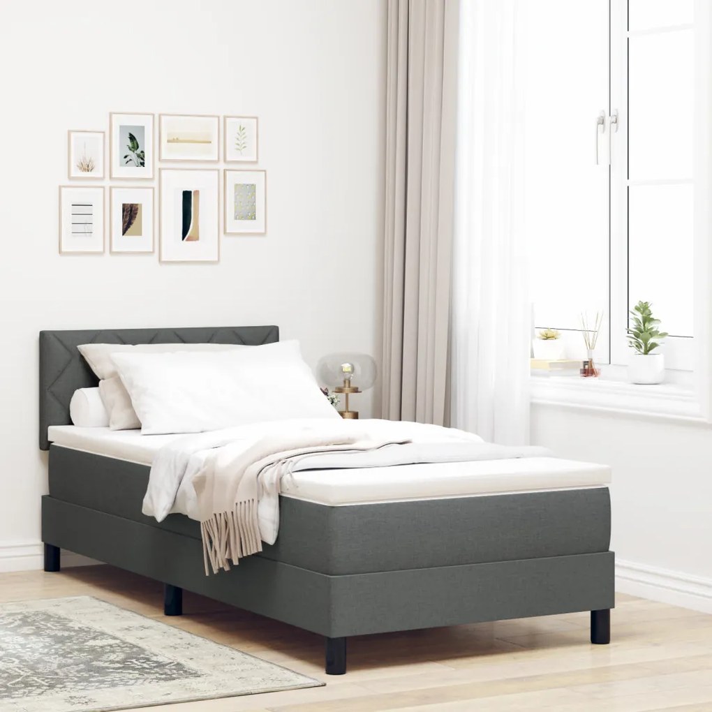 Box Spring Ágy Matraccal &amp; LED Sötétszürke 90x200 cm Szövet