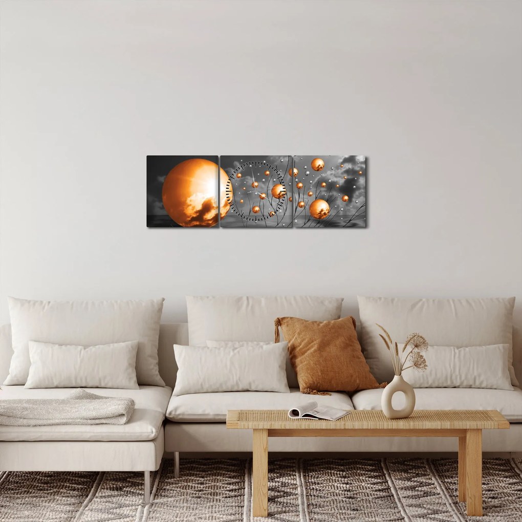 Narancssárga absztrakt gömbök képe (órával) (90x30 cm)