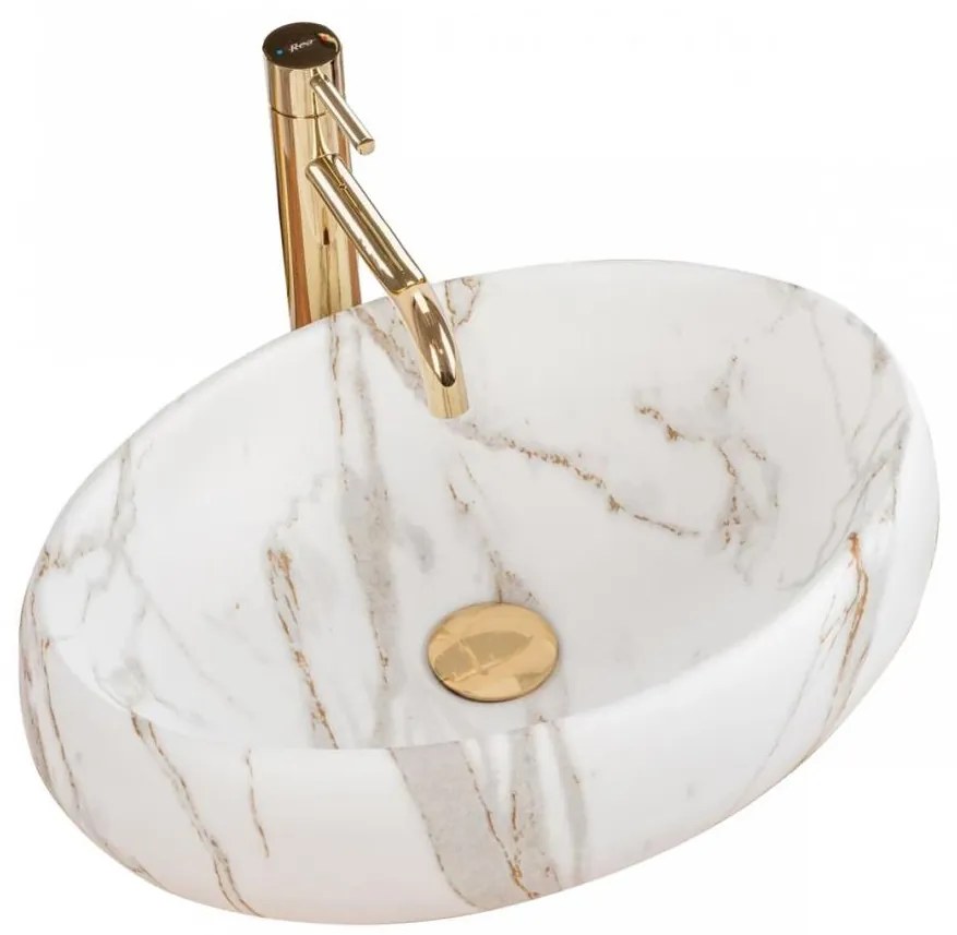 REA-U8568 - Ráépíthető mosdó LINDA 34x48,5 cm kerámia/márvány dekor