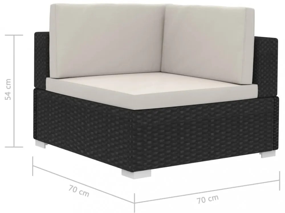 4-részes fekete polyrattan kerti kanapészett párnákkal