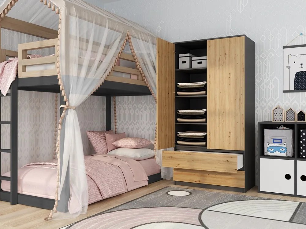 SS-90 gardróbszekrény, antracit-tölgy