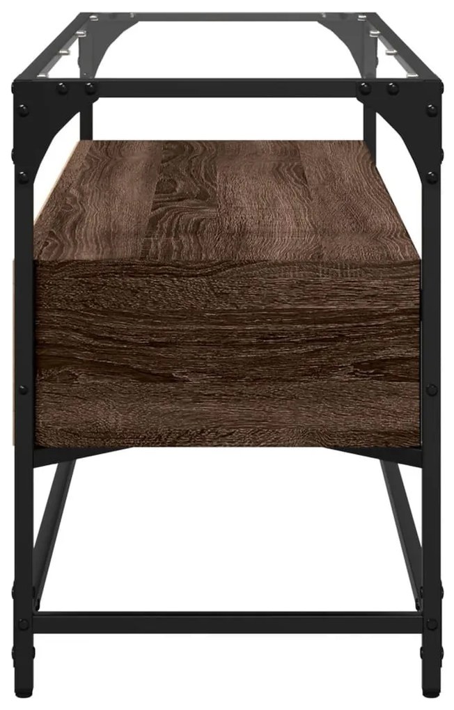 barna tölgy színű szerelt fa TV-szekrény üveglappal 98x35x51 cm