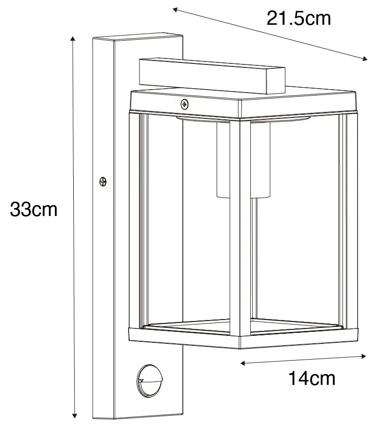 Kültéri fali lámpa antik arany mozgásérzékelővel IP44 - Charlois