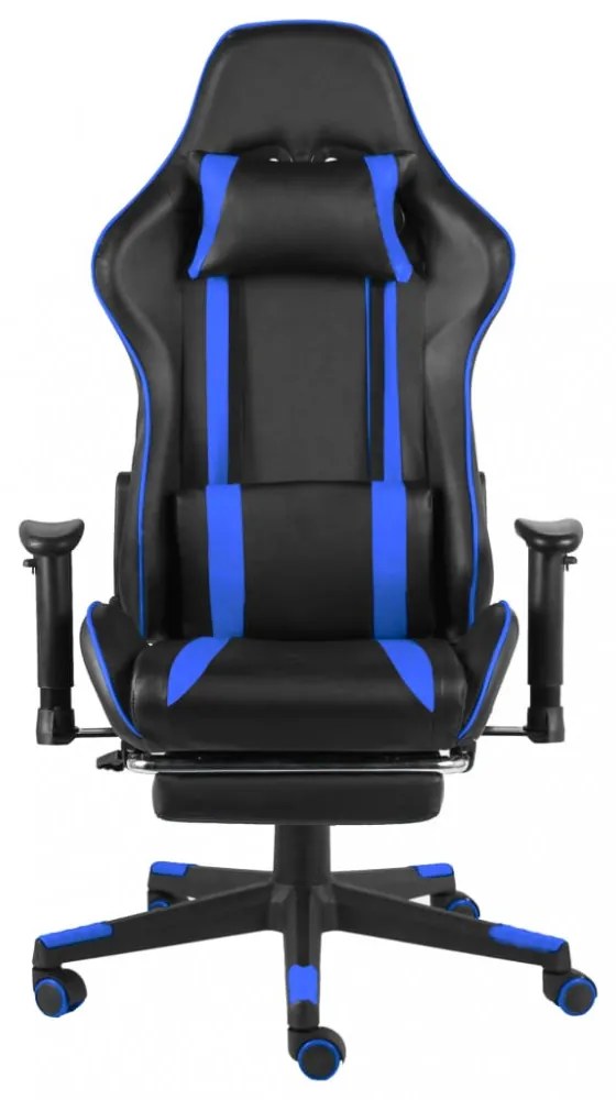 kék PVC forgó gamer szék lábtartóval