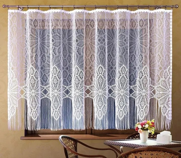 Mg Függöny jacquard Rozetta Fehér 150X225 szalaggal