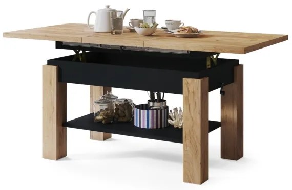 Bővíthető dohányzó- és étkezőasztal polccal ADONIS craft tölgy/fekete