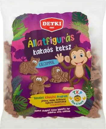 Kakaós keksz, gyerekeknek, 160 g, DETKI, állatfigurás (KHE401)