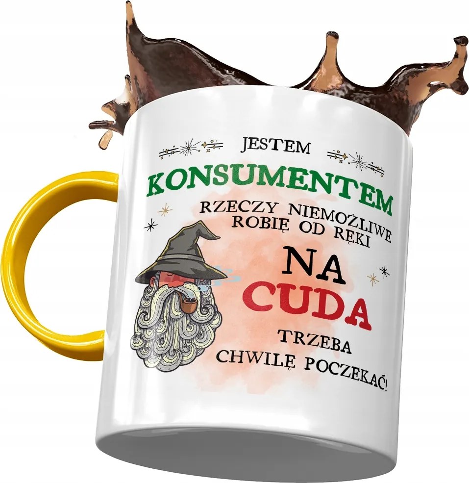 Sárga Bögre A Fogyasztónak Várni kell Egy Pillanatot Nyomtatott Fotóval