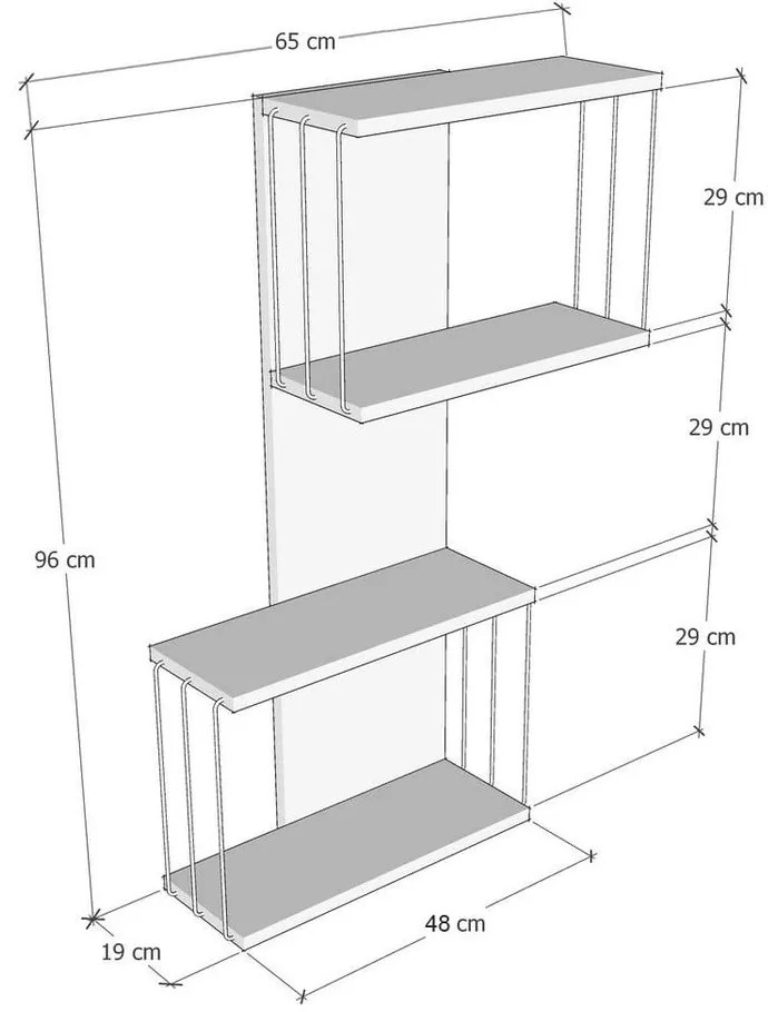 Antracitszürke-natúr színű többszintes fali polc borovi fenyő dekorral 65 cm Destan – Kalune Design