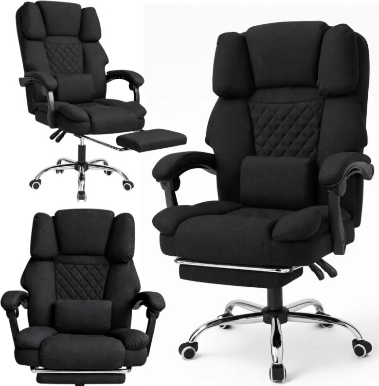 Ergonómikus irodai szék lábtartóval és masszázzsal - fekete szövet